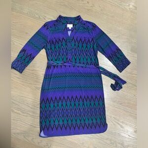 Vintage Y2K Donna Morgan Purple Green Stripe Chevron Wrap Dress women’s size 8